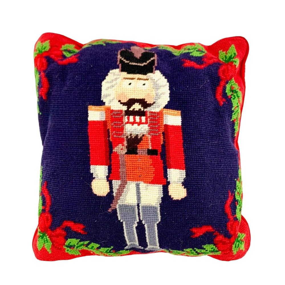 Nutcracker Design Needlepoint Decorative Pillow Christmas Decor Gift